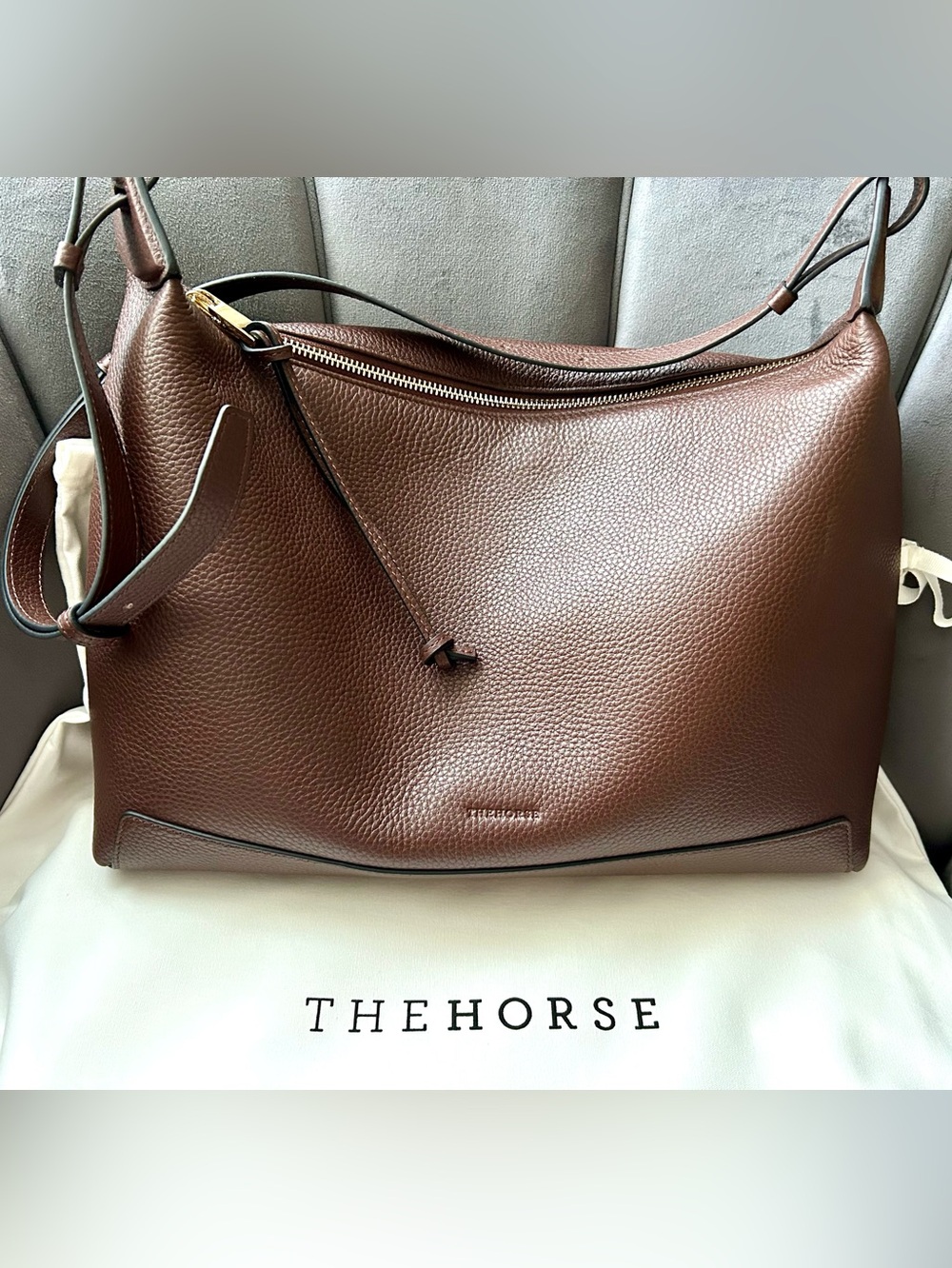 The Horse โLouโ Brown Pebbled Leather Hobo Bag